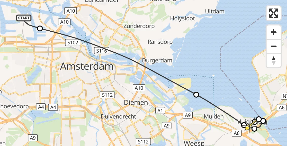 Routekaart van de vlucht: Lifeliner 1 naar Muiderberg, Westhaven