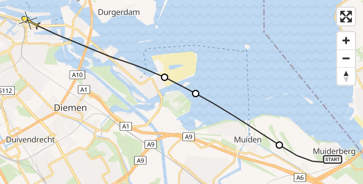 Routekaart van de vlucht: Lifeliner 1 naar Amsterdam, Noordpolderkade