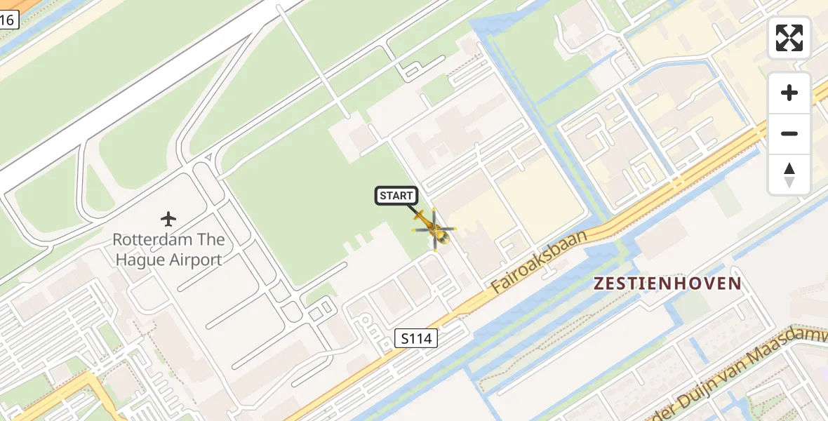 Vluchtroute Traumahelikopter Rotterdam The Hague Airport - Rotterdam The Hague Airport, 13 februari 2024, 07:29