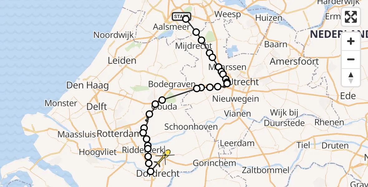 Routekaart van de vlucht: Politieheli naar Oud-Alblas, Rietwijkerdwarsweg