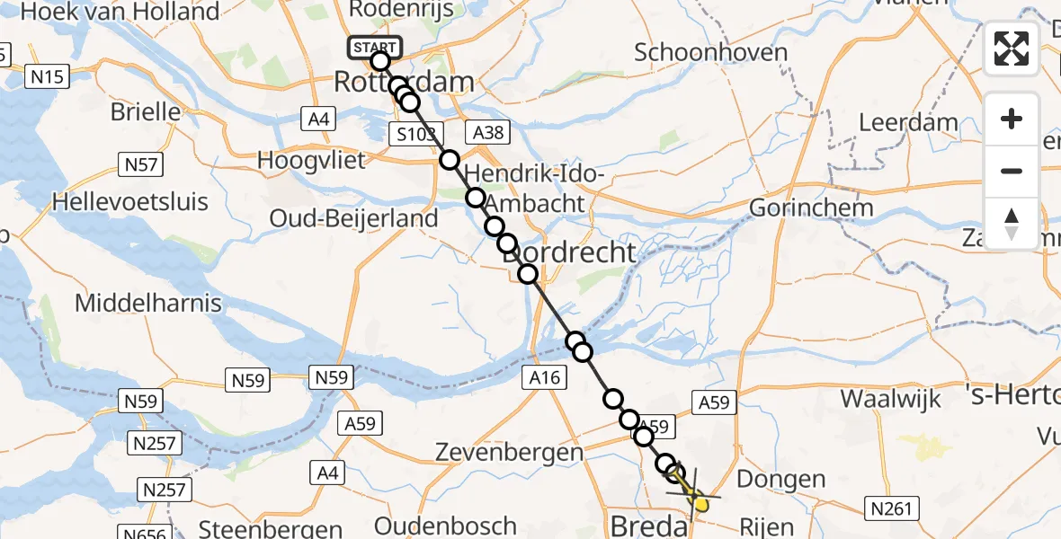 Routekaart van de vlucht: Lifeliner 2 naar Teteringen, Terletpad