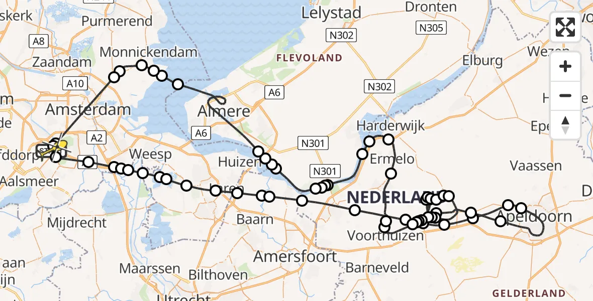 Routekaart van de vlucht: Politieheli naar Schiphol, Bosrandweg