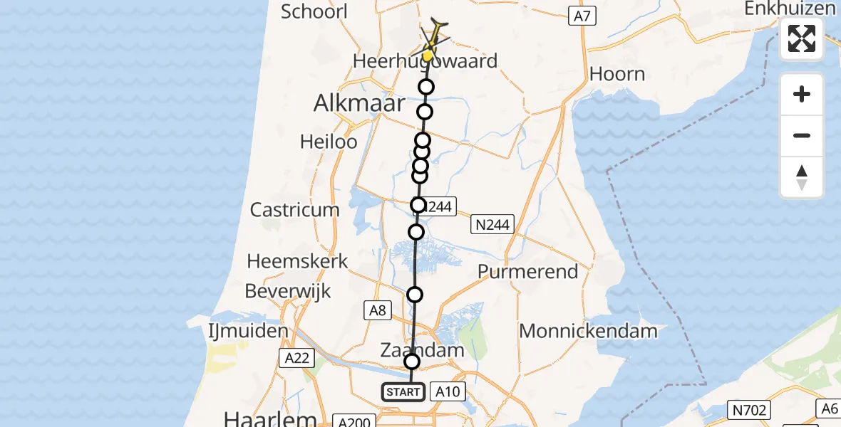 Routekaart van de vlucht: Lifeliner 1 naar Heerhugowaard, Hemweg