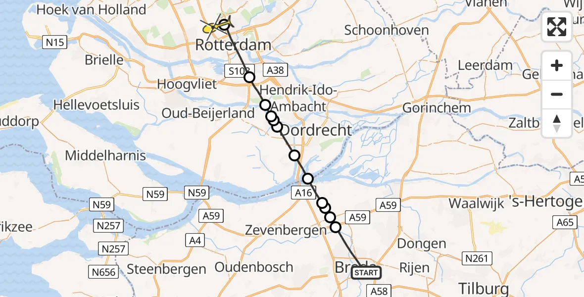 Routekaart van de vlucht: Lifeliner 2 naar Rotterdam The Hague Airport, Brabantlaan