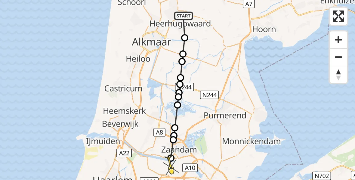 Routekaart van de vlucht: Lifeliner 1 naar Amsterdam Heliport, Dennenlaan