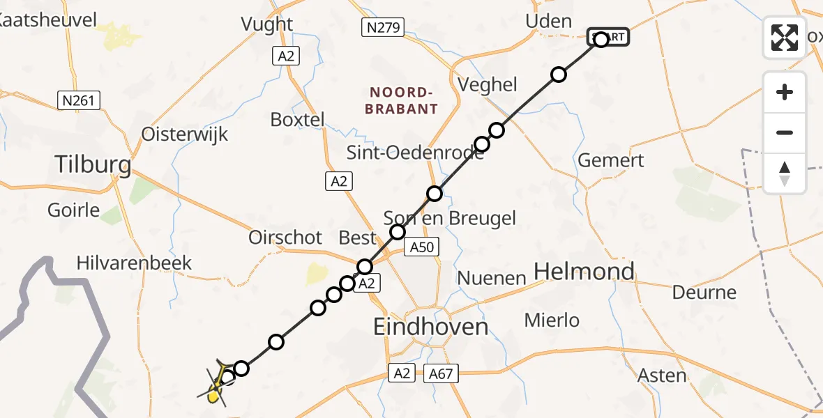 Routekaart van de vlucht: Lifeliner 3 naar Casteren, Oosterensepad