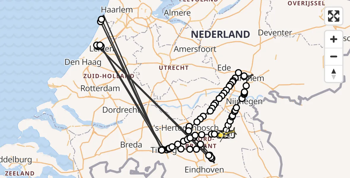 Routekaart van de vlucht: Politieheli naar Vliegbasis Volkel, Houtvennen