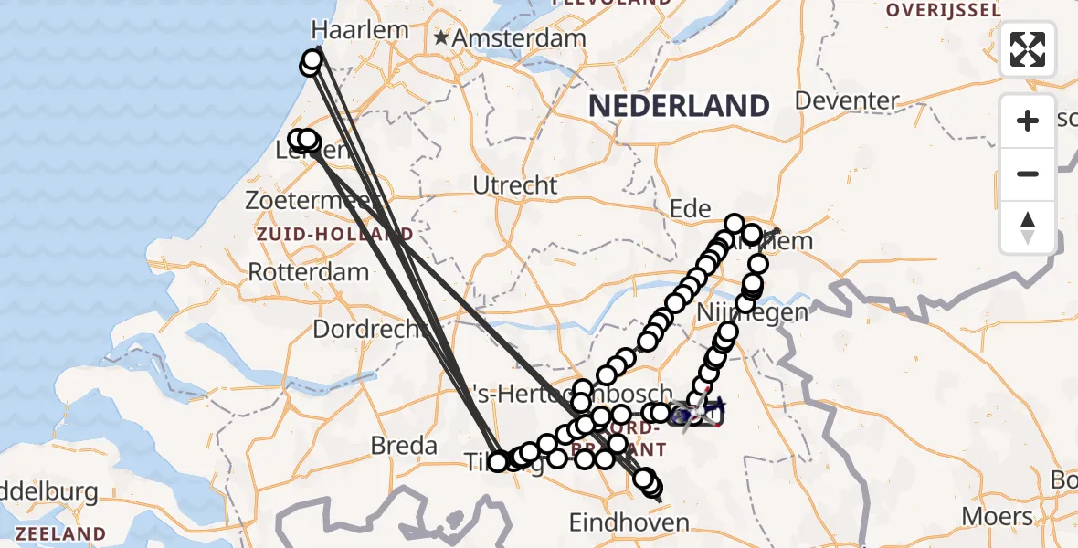 Vluchtroute Politiehelikopter van Vliegbasis Volkel naar Vliegbasis Volkel
