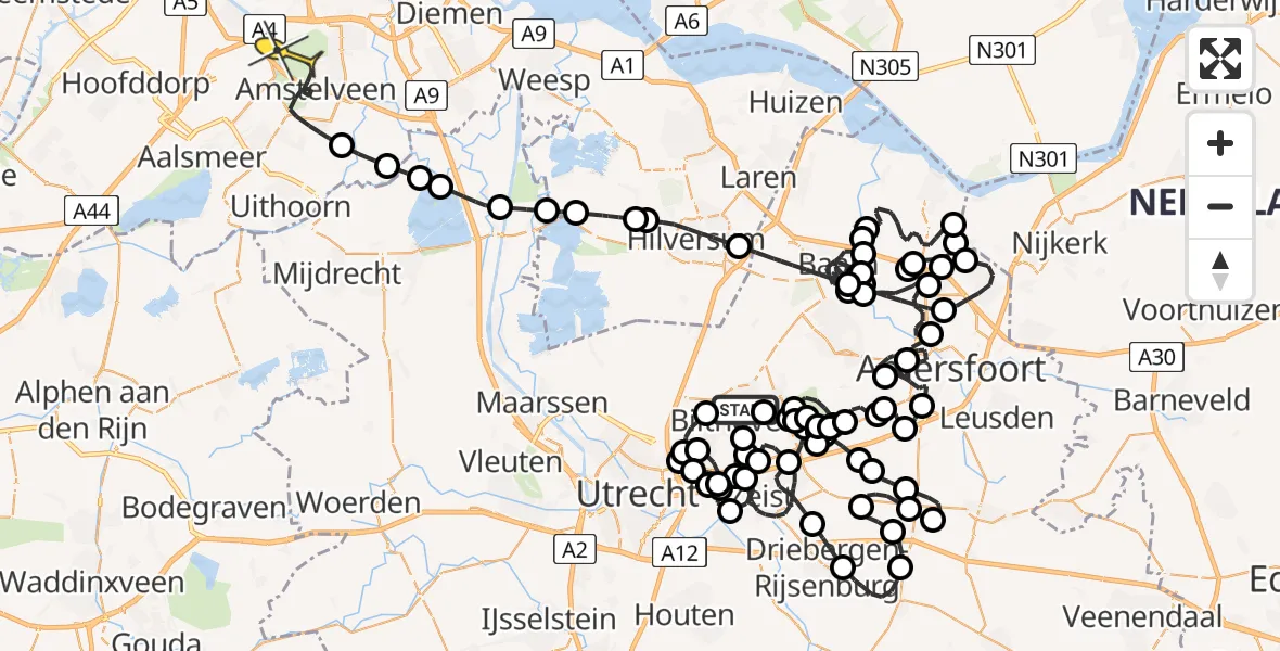 Routekaart van de vlucht: Politieheli naar Amstelveen, Willem de Zwijgerlaan