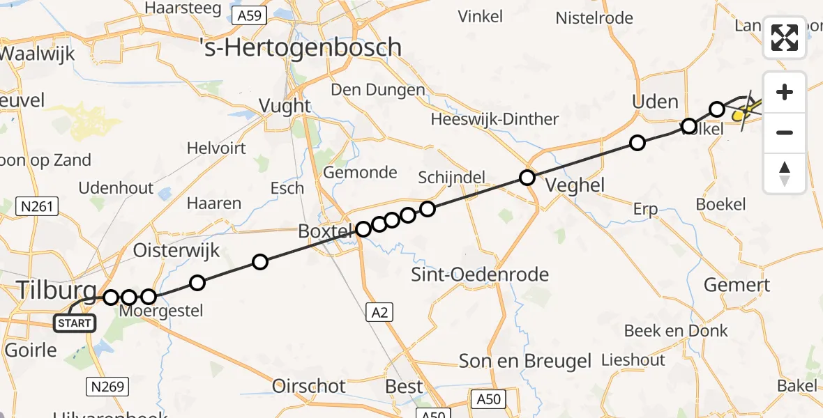 Routekaart van de vlucht: Lifeliner 3 naar Vliegbasis Volkel, Leijpark