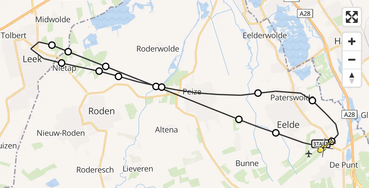 Routekaart van de vlucht: Lifeliner 4 naar Groningen Airport Eelde, De Drift
