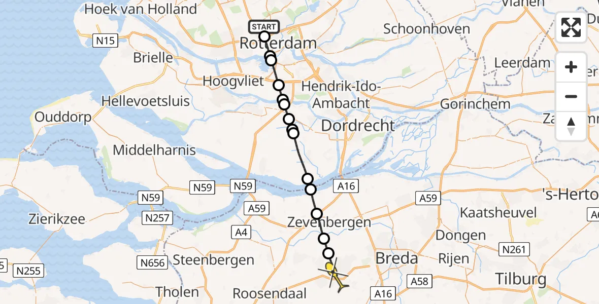 Routekaart van de vlucht: Lifeliner 2 naar Etten-Leur, Pilotenpad