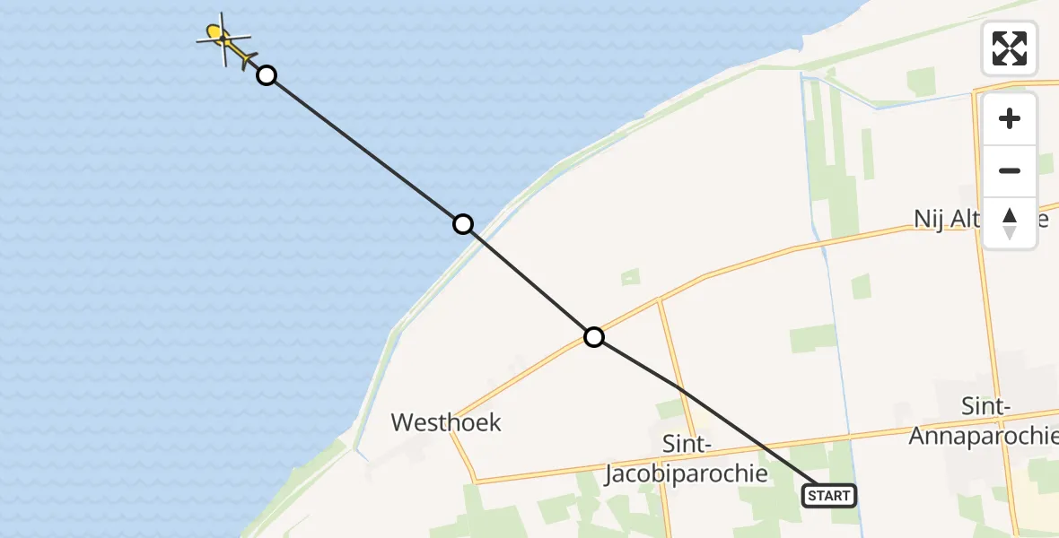Routekaart van de vlucht: Ambulancehelikopter naar Oosterend, Kadal