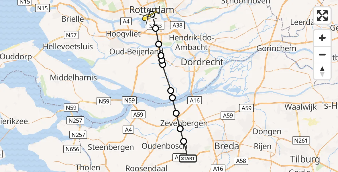 Routekaart van de vlucht: Lifeliner 2 naar Erasmus MC, Verschuurweg