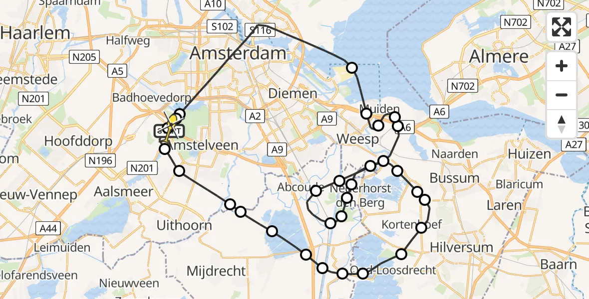 Routekaart van de vlucht: Politieheli naar Schiphol, Westerkimweg