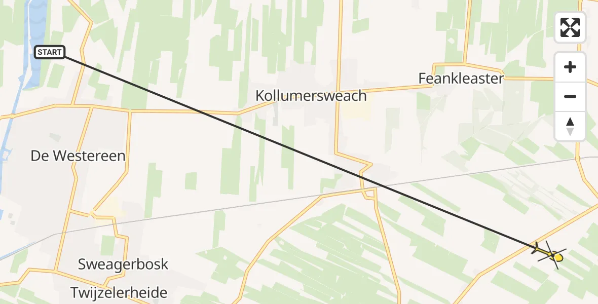 Routekaart van de vlucht: Ambulanceheli naar Buitenpost, West
