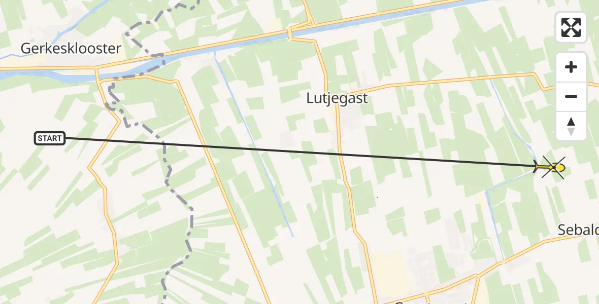 Routekaart van de vlucht: Ambulancehelikopter naar Sebaldeburen, Provincialeweg