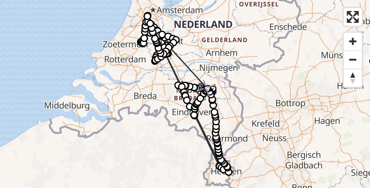 Vluchtroute Politiehelikopter van Vliegbasis Volkel naar Vliegbasis Volkel