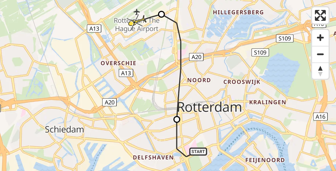 Routekaart van de vlucht: Lifeliner 2 naar Rotterdam The Hague Airport, Duivenvoordestraat