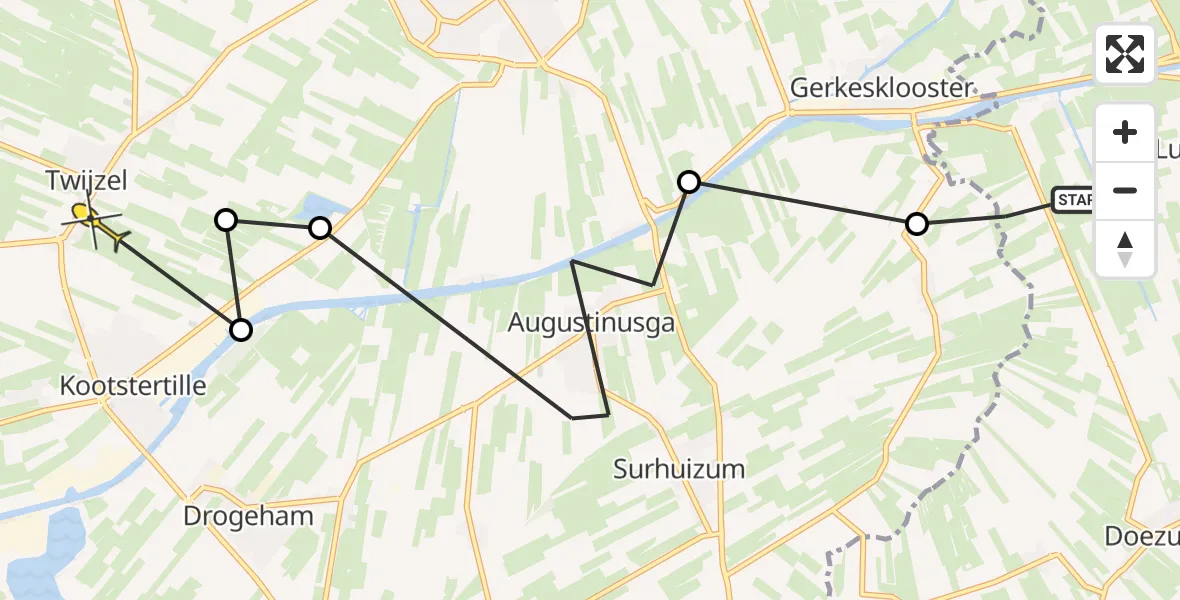 Routekaart van de vlucht: Ambulanceheli naar Twijzel, Miedweg