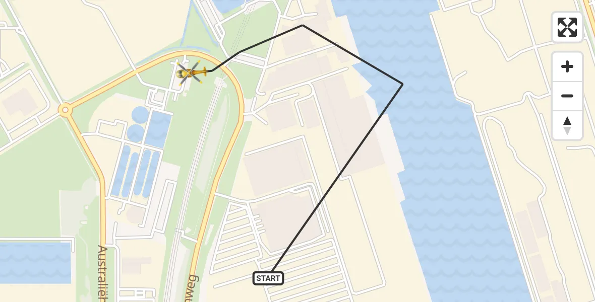 Vluchtroute Traumahelikopter van Amsterdam Heliport naar Amsterdam Heliport