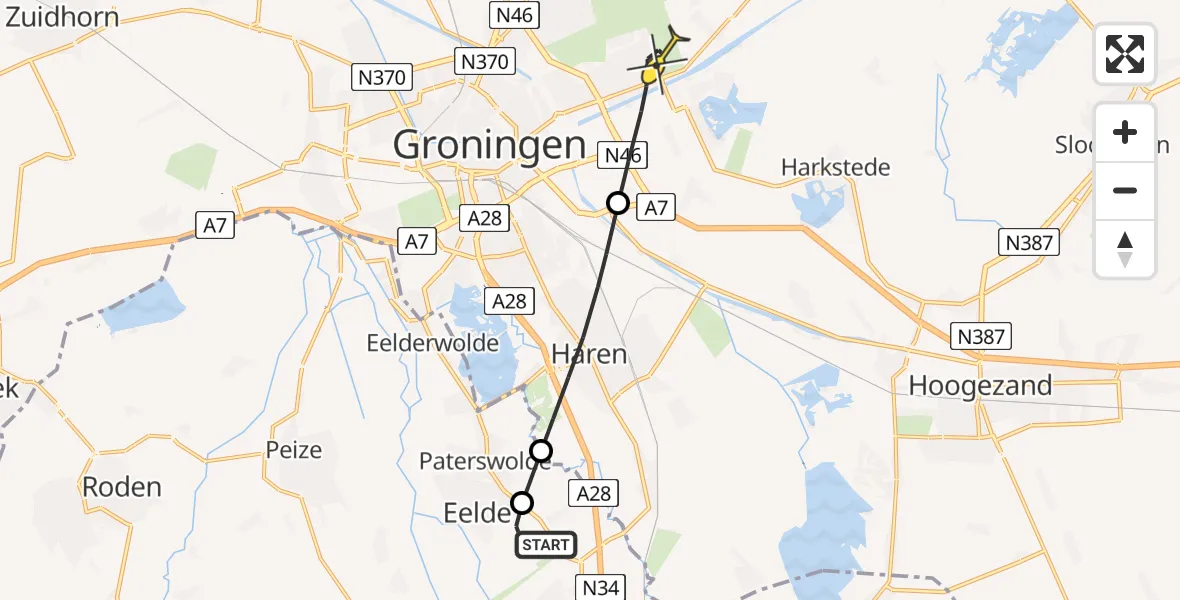 Routekaart van de vlucht: Lifeliner 4 naar Groningen, Langesteeg