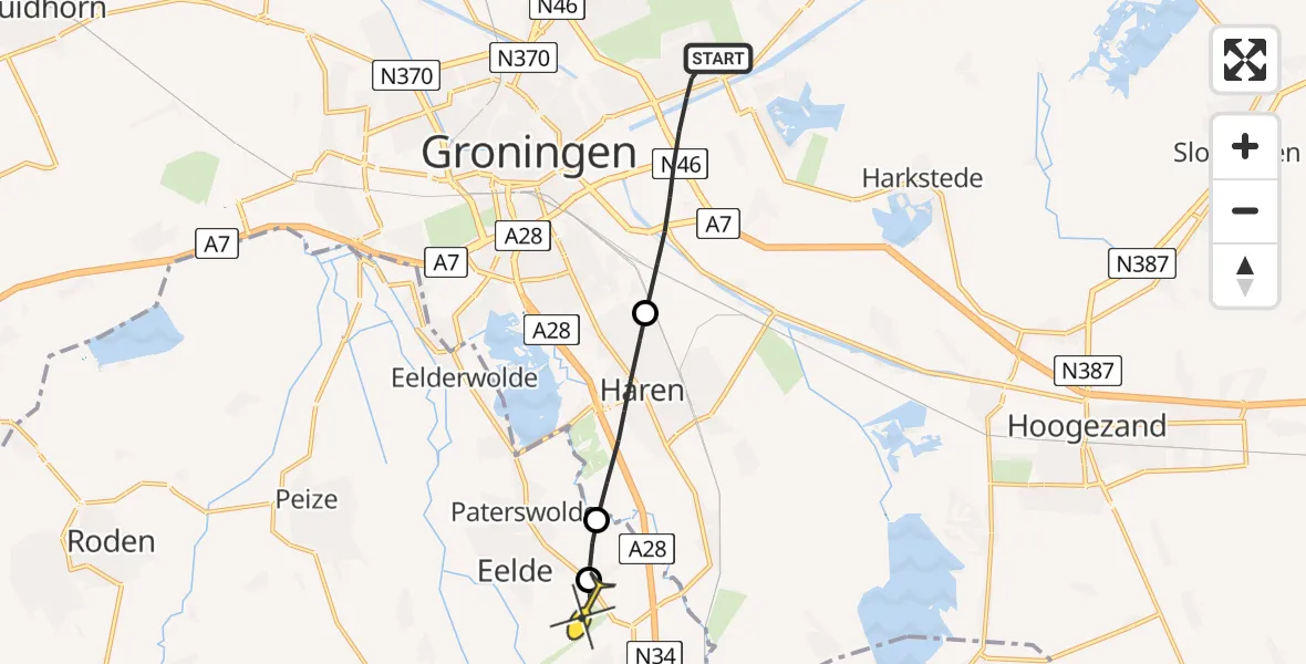 Routekaart van de vlucht: Lifeliner 4 naar Groningen Airport Eelde, Ruischerwaard