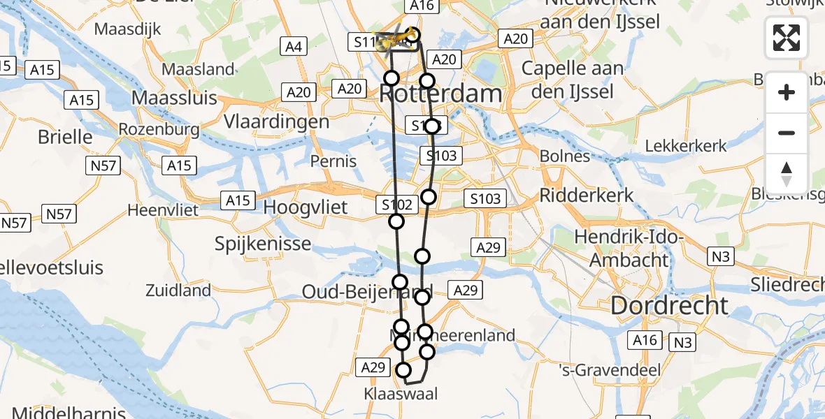 Vluchtroute Traumahelikopter Rotterdam The Hague Airport - Rotterdam The Hague Airport, 13 februari 2024, 15:10