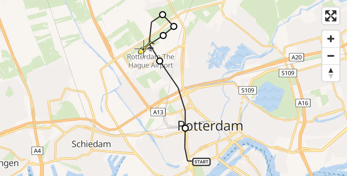 Routekaart van de vlucht: Lifeliner 2 naar Rotterdam The Hague Airport, Bellevoysstraat