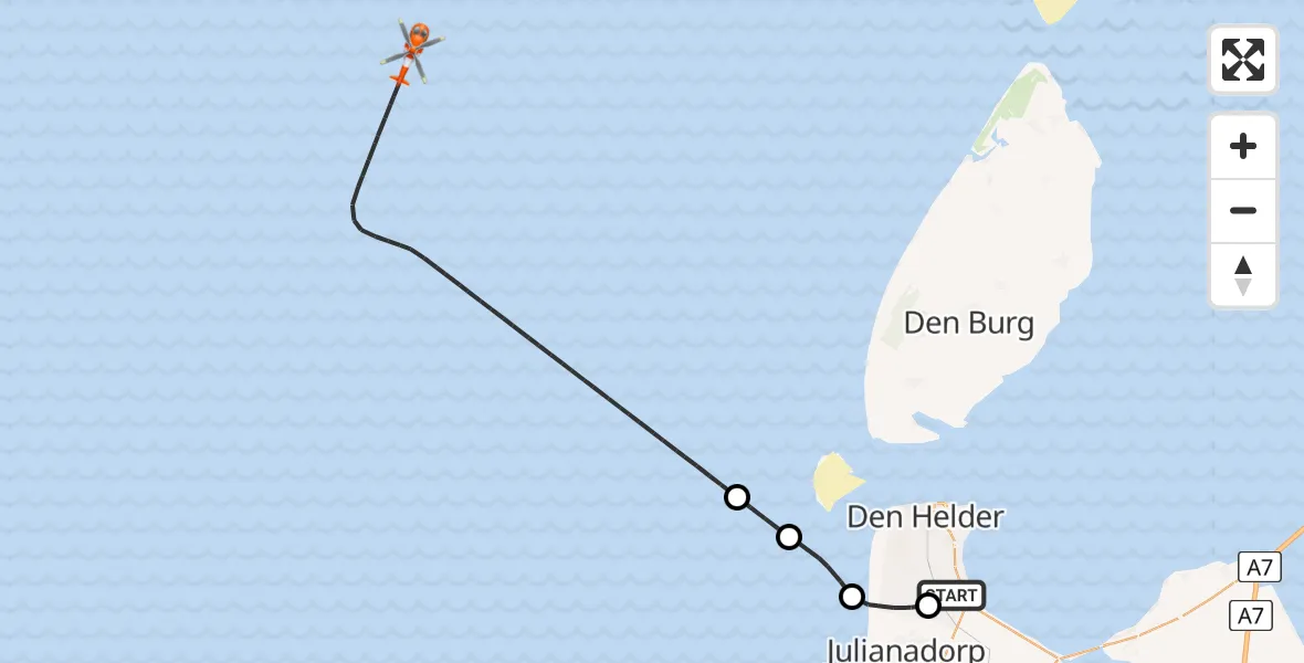 Vluchtroute Kustwachthelikopter Vliegveld De Kooy - , 13 februari 2024, 18:01