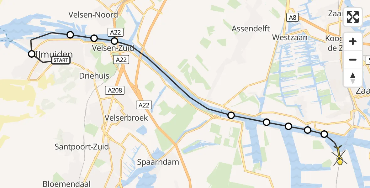 Routekaart van de vlucht: Lifeliner 1 naar Amsterdam Heliport, Dokweg