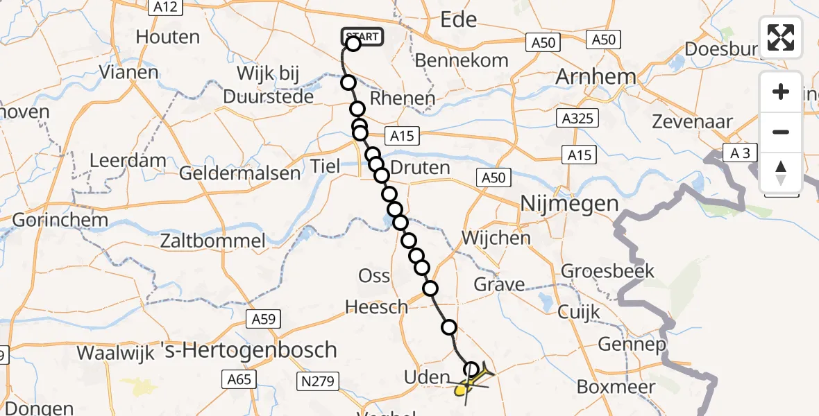 Routekaart van de vlucht: Lifeliner 3 naar Vliegbasis Volkel, Dwarsweg