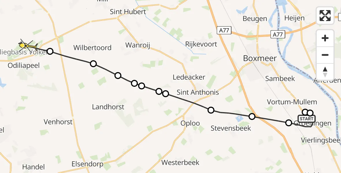 Routekaart van de vlucht: Lifeliner 3 naar Vliegbasis Volkel, Passtraat