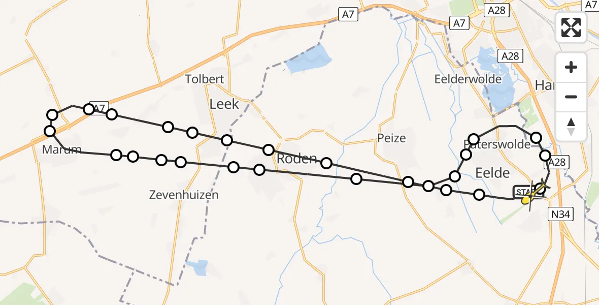 Routekaart van de vlucht: Lifeliner 4 naar Groningen Airport Eelde, Watermolendijk