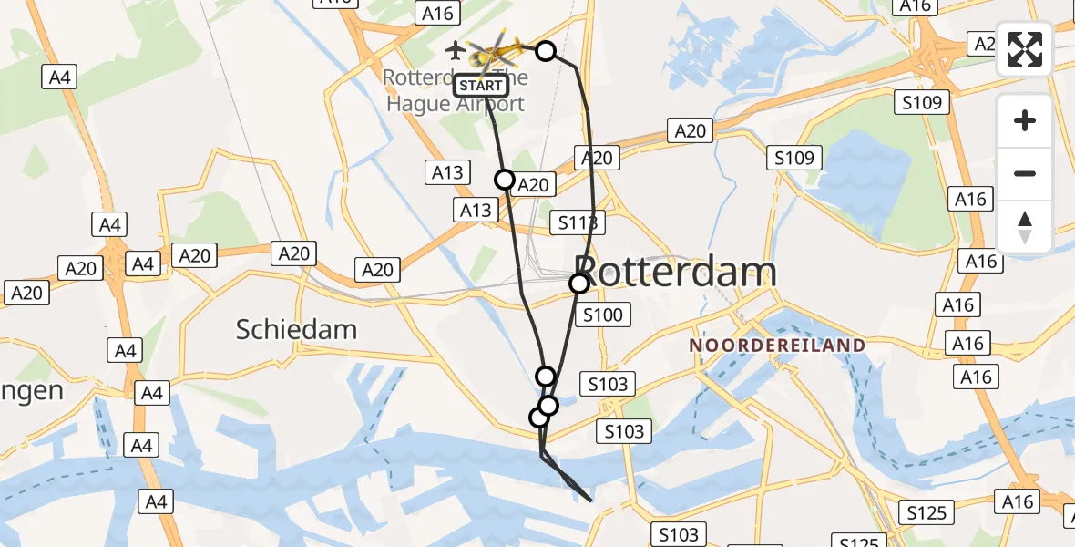 Vluchtroute Traumahelikopter Rotterdam The Hague Airport - Rotterdam The Hague Airport, 14 februari 2024, 09:41