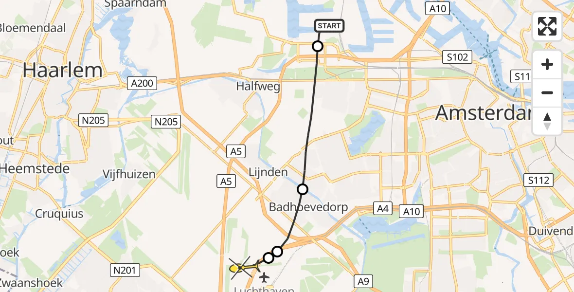 Routekaart van de vlucht: Lifeliner 1 naar Luchthaven Schiphol, Herwijk