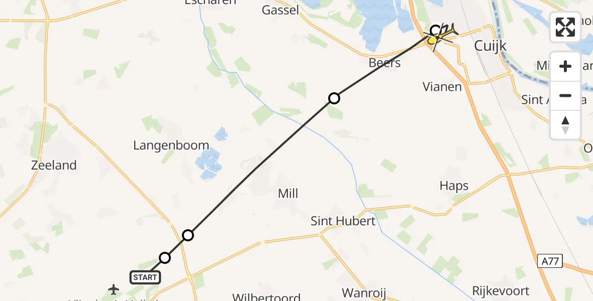 Routekaart van de vlucht: Lifeliner 3 naar Cuijk, Peelweg