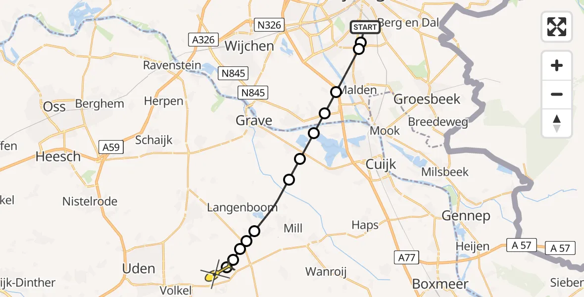 Routekaart van de vlucht: Lifeliner 3 naar Vliegbasis Volkel, Heemraadstraat