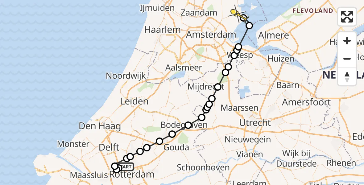 Routekaart van de vlucht: Politieheli naar Zuiderwoude, Delftweg