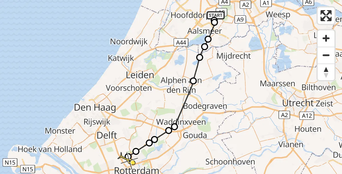 Routekaart van de vlucht: Politieheli naar Rotterdam The Hague Airport, Westerkimweg