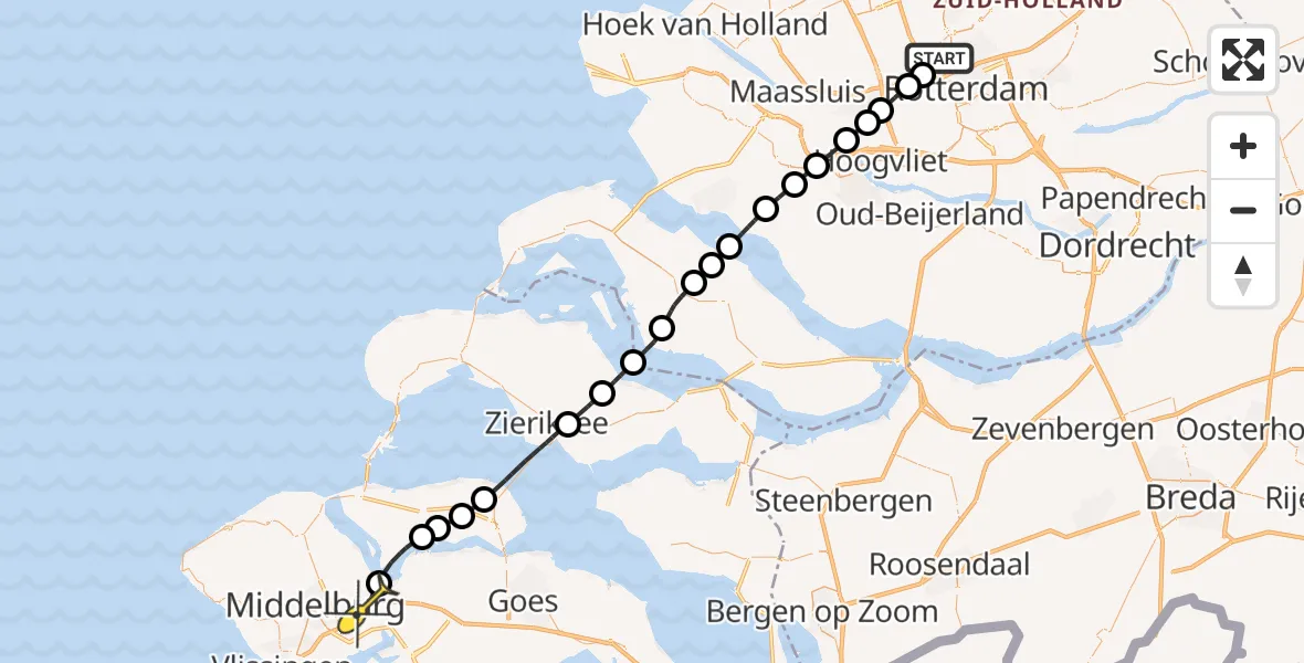 Routekaart van de vlucht: Lifeliner 2 naar Arnemuiden, West-Sidelinge