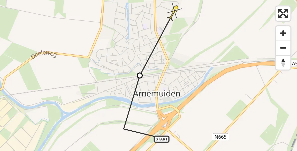 Routekaart van de vlucht: Traumaheli naar Arnemuiden, Spoorstraat