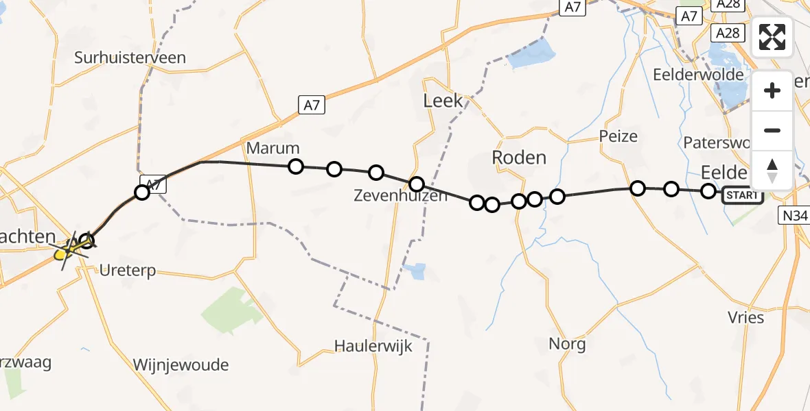 Routekaart van de vlucht: Lifeliner 4 naar Vliegveld Drachten, Koedijk