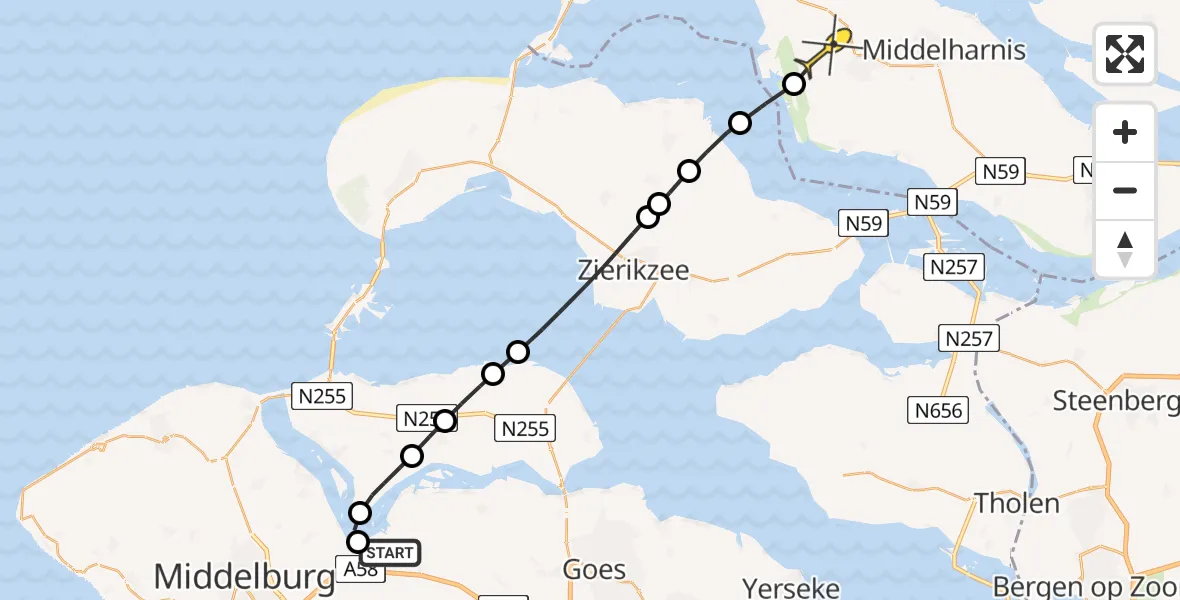 Routekaart van de vlucht: Lifeliner 2 naar Dirksland, Oranjeplaat