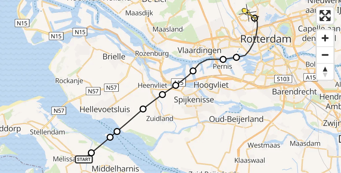 Routekaart van de vlucht: Lifeliner 2 naar Rotterdam The Hague Airport, Oud-Kraaijerdijk