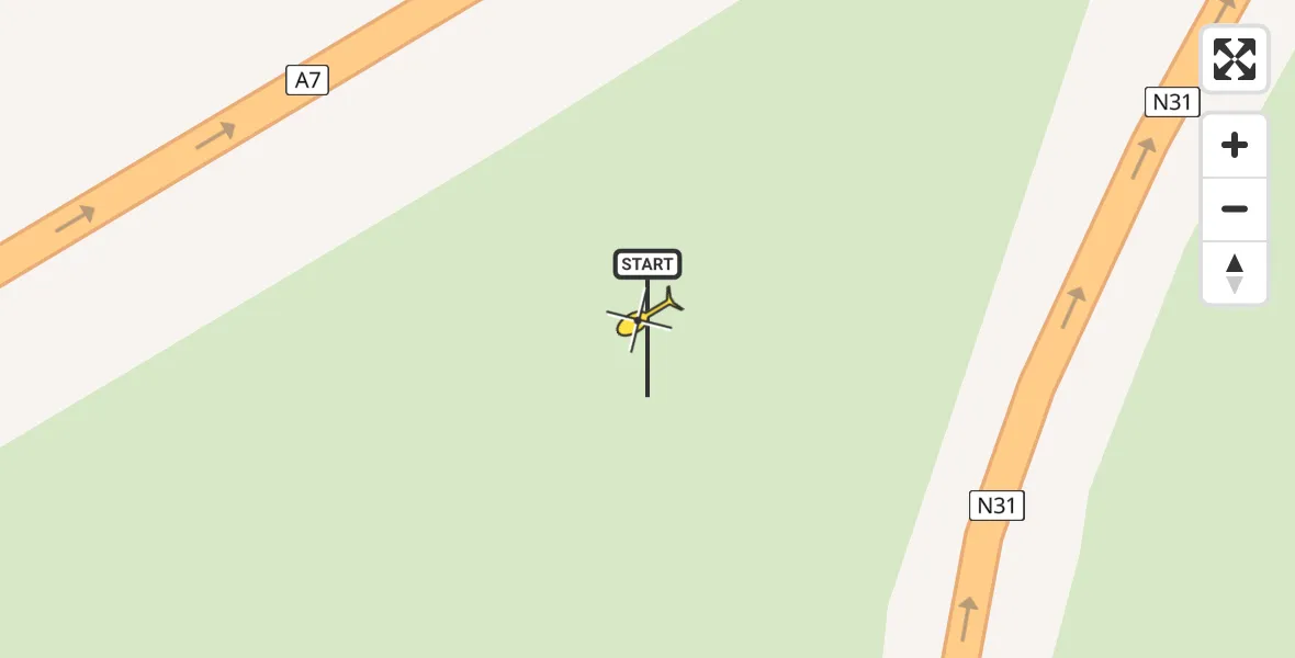 Vluchtroute Traumahelikopter van Vliegveld Drachten naar Vliegveld Drachten