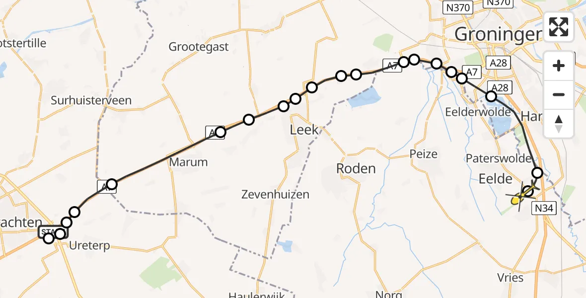 Routekaart van de vlucht: Lifeliner 4 naar Groningen Airport Eelde, Opper Haudmare