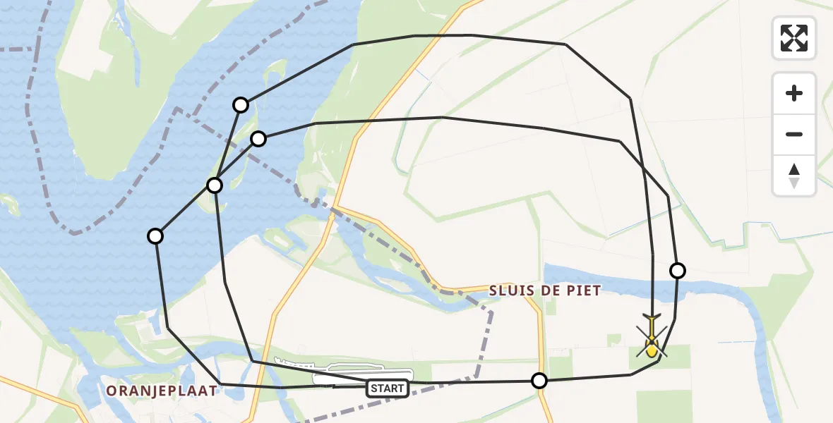 Routekaart van de vlucht: Politieheli naar 's-Heer Arendskerke, Calandweg