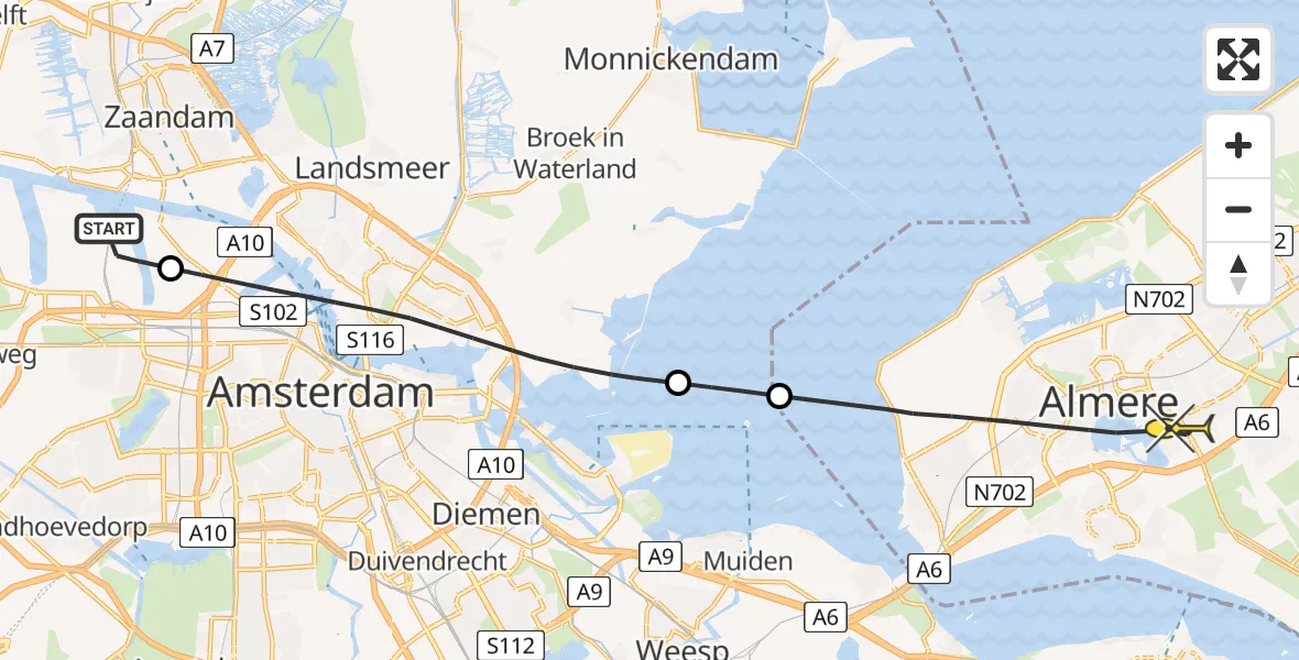 Routekaart van de vlucht: Lifeliner 1 naar Almere, Westhaven