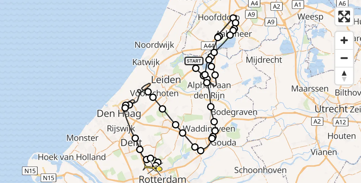 Routekaart van de vlucht: Politieheli naar Rotterdam The Hague Airport, Lange Dwarsweg